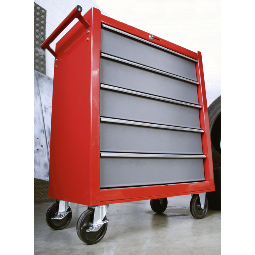 3 Drawer Mid-Box with Ball-Bearing Slides - Red/Grey