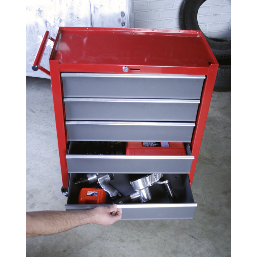 3 Drawer Mid-Box with Ball-Bearing Slides - Red/Grey