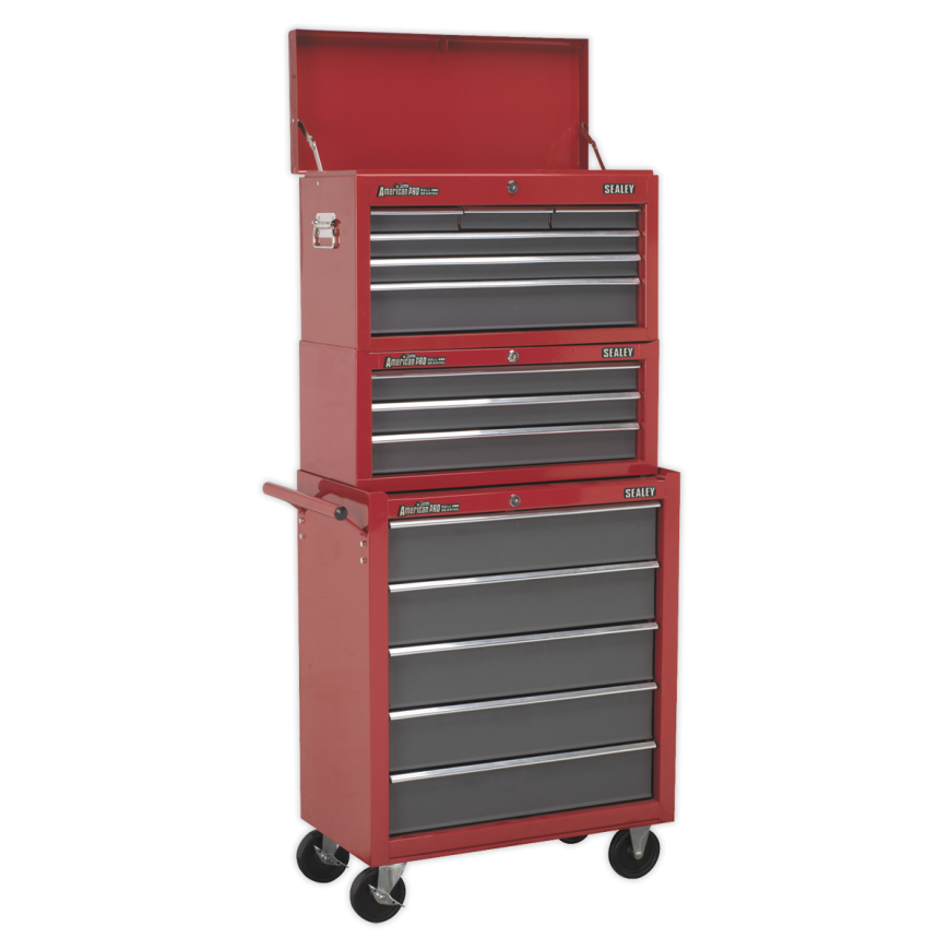 6 Drawer Topchest with Ball-Bearing Slides - Red/Grey