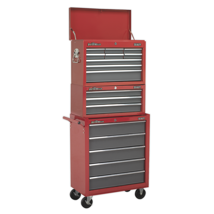 6 Drawer Topchest with Ball-Bearing Slides - Red/Grey