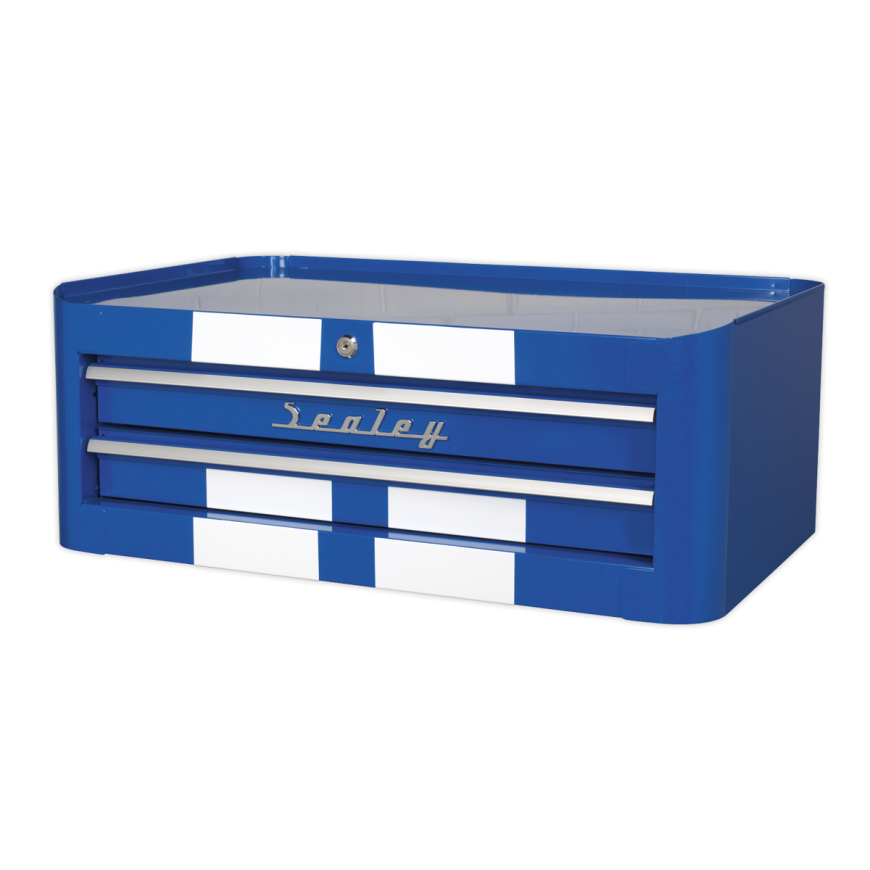 4 Drawer Retro Style Rollcab - Blue with White Stripes