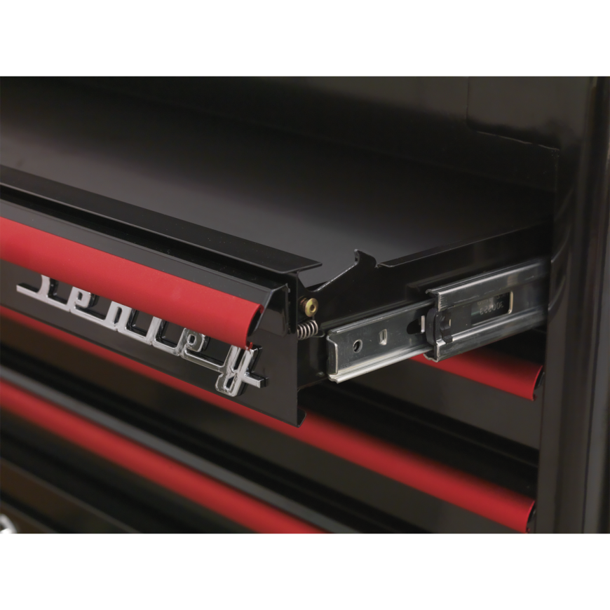 4 Drawer Wide Retro Style Topchest - Black with Red Anodised Drawer Pulls