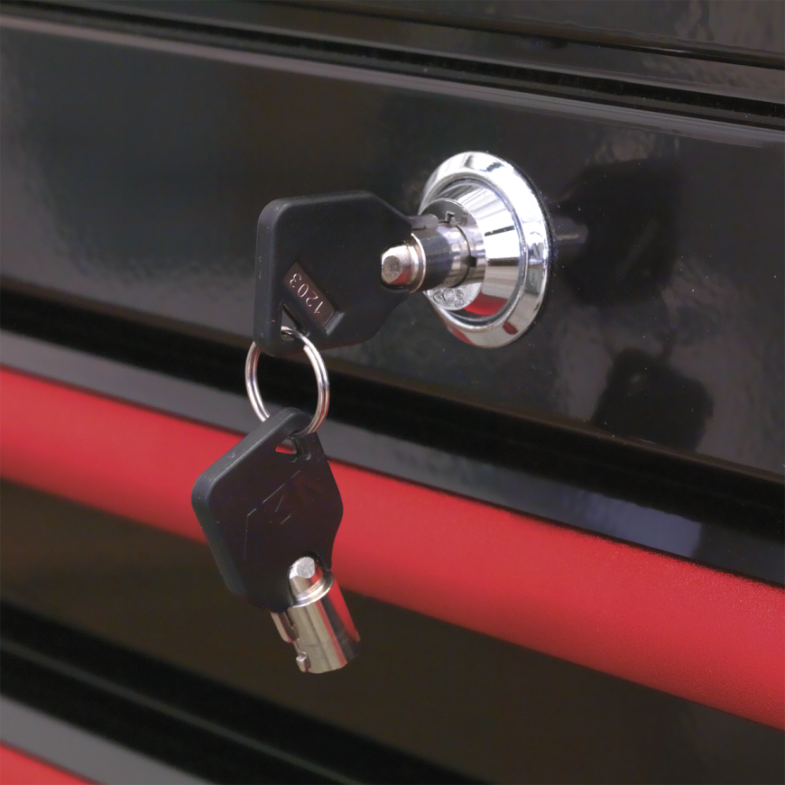 4 Drawer Retro Style Rollcab - Black with Red Anodised Drawer Pulls