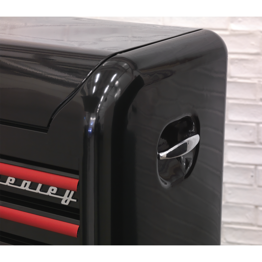 4 Drawer Retro Style Rollcab - Black with Red Anodised Drawer Pulls