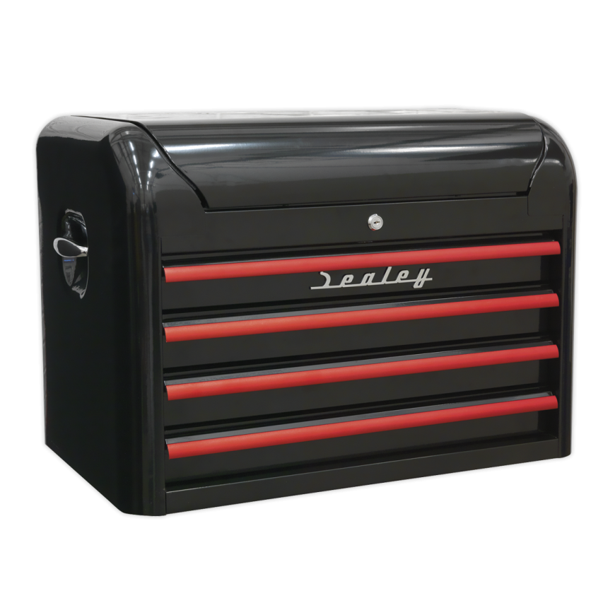 4 Drawer Retro Style Rollcab - Black with Red Anodised Drawer Pulls