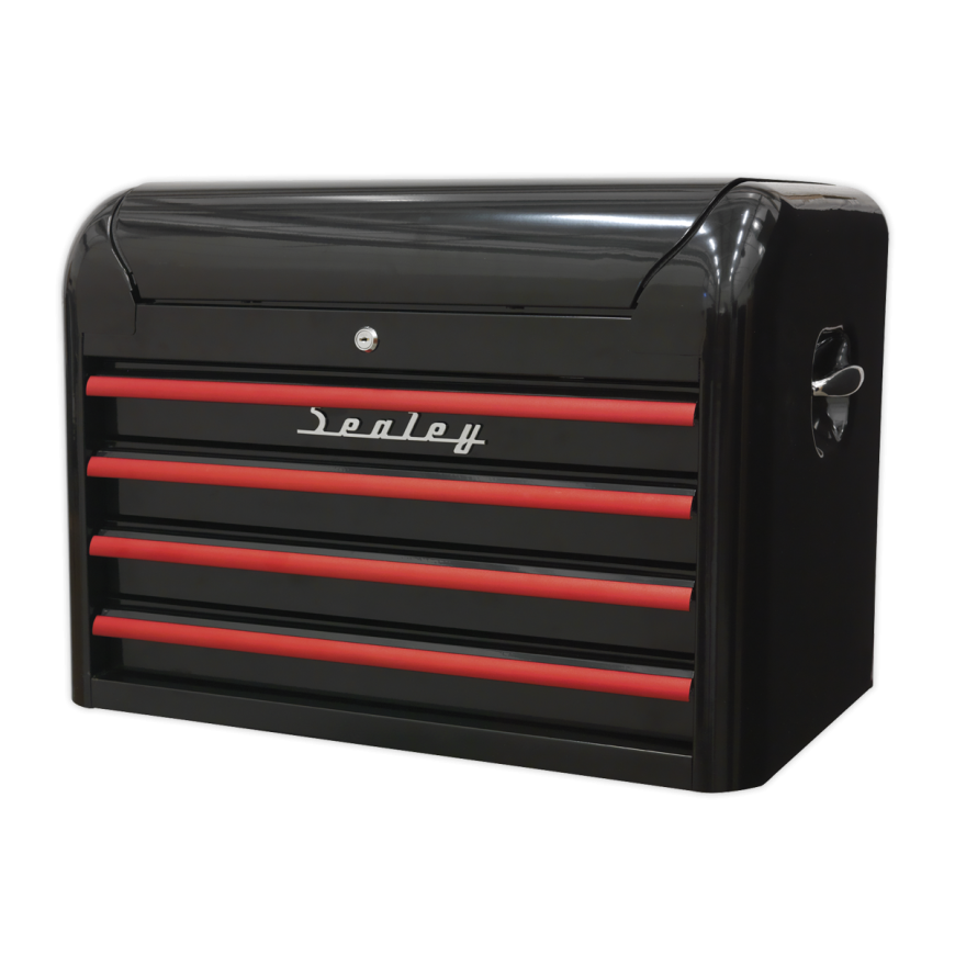 4 Drawer Retro Style Rollcab - Black with Red Anodised Drawer Pulls