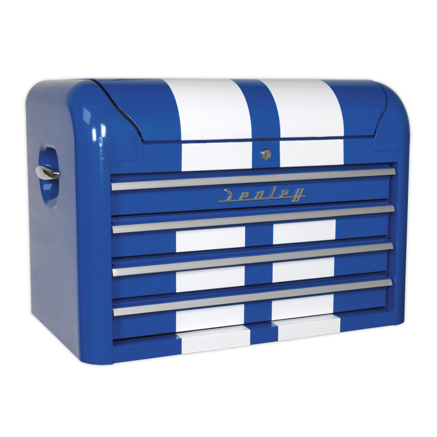 4 Drawer Retro Style Rollcab - Blue with White Stripes