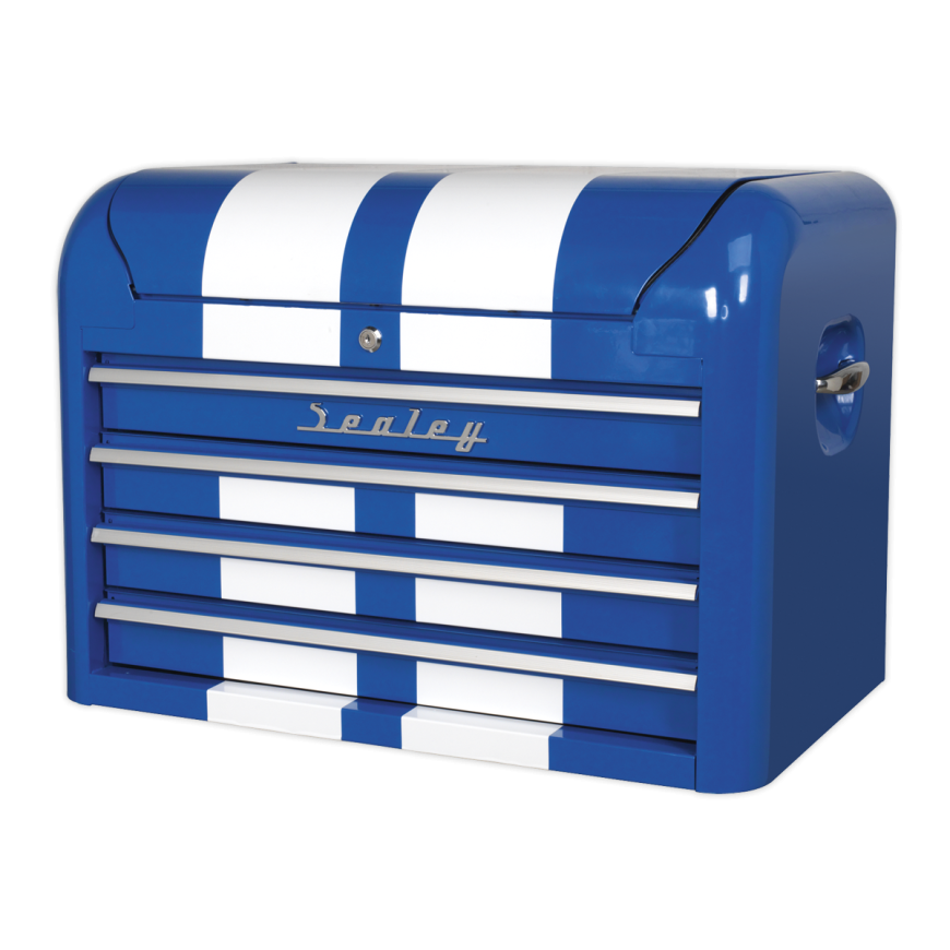 4 Drawer Retro Style Rollcab - Blue with White Stripes