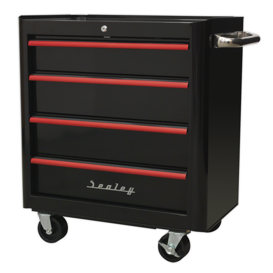 4 Drawer Retro Style Topchest - Black with Red Anodised Drawer Pulls