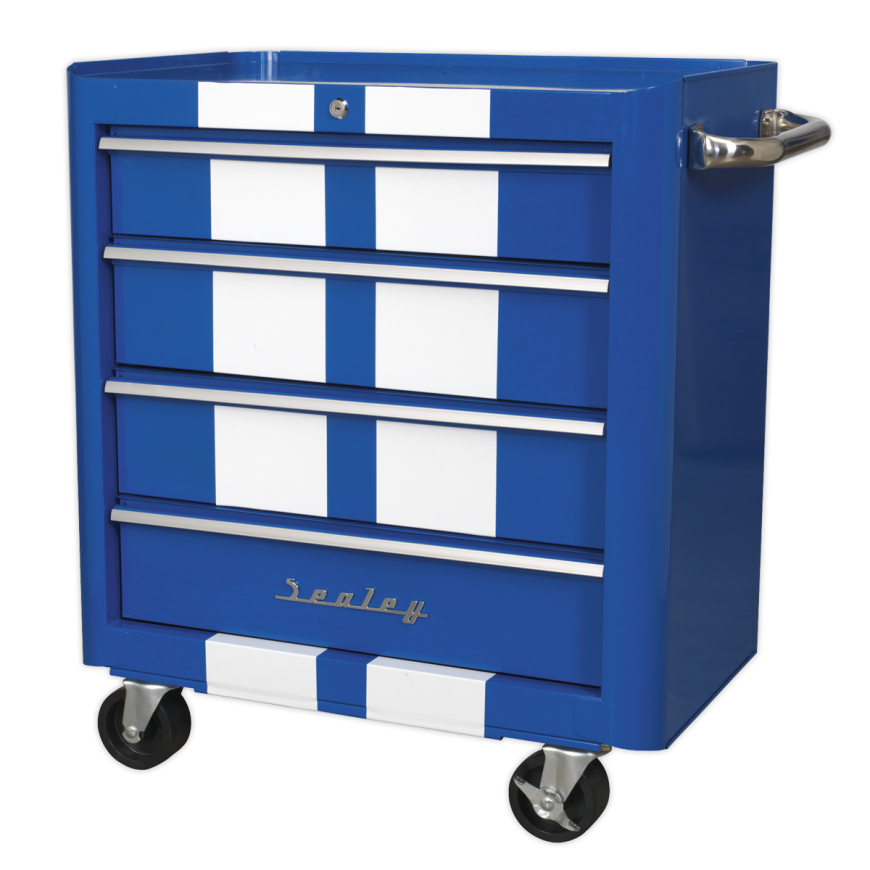 4 Drawer Retro Style Topchest - Blue with White Stripes