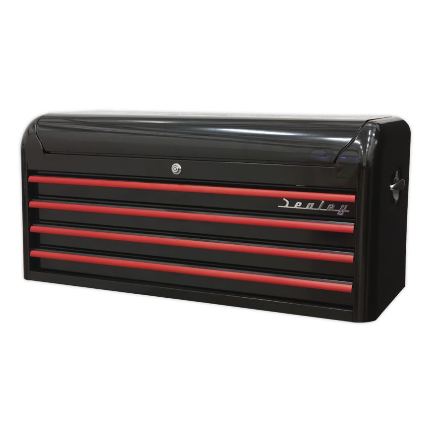 6 Drawer Wide Retro Style Rollcab - Black with Red Anodised Drawer Pulls