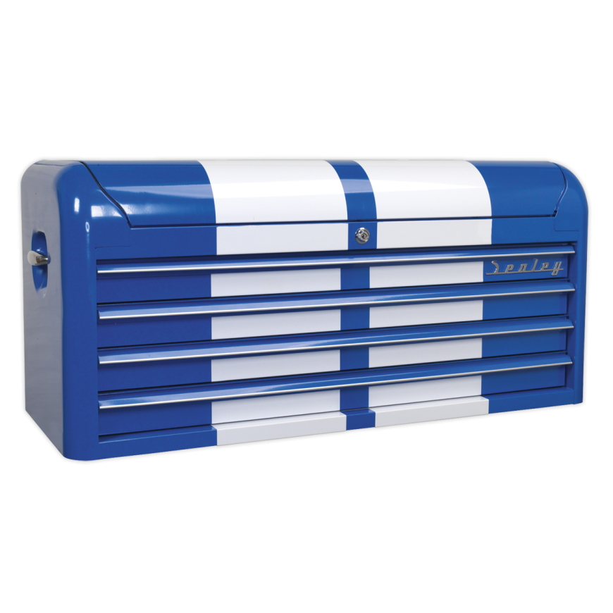 6 Drawer Wide Retro Style Rollcab - Blue with White Stripes