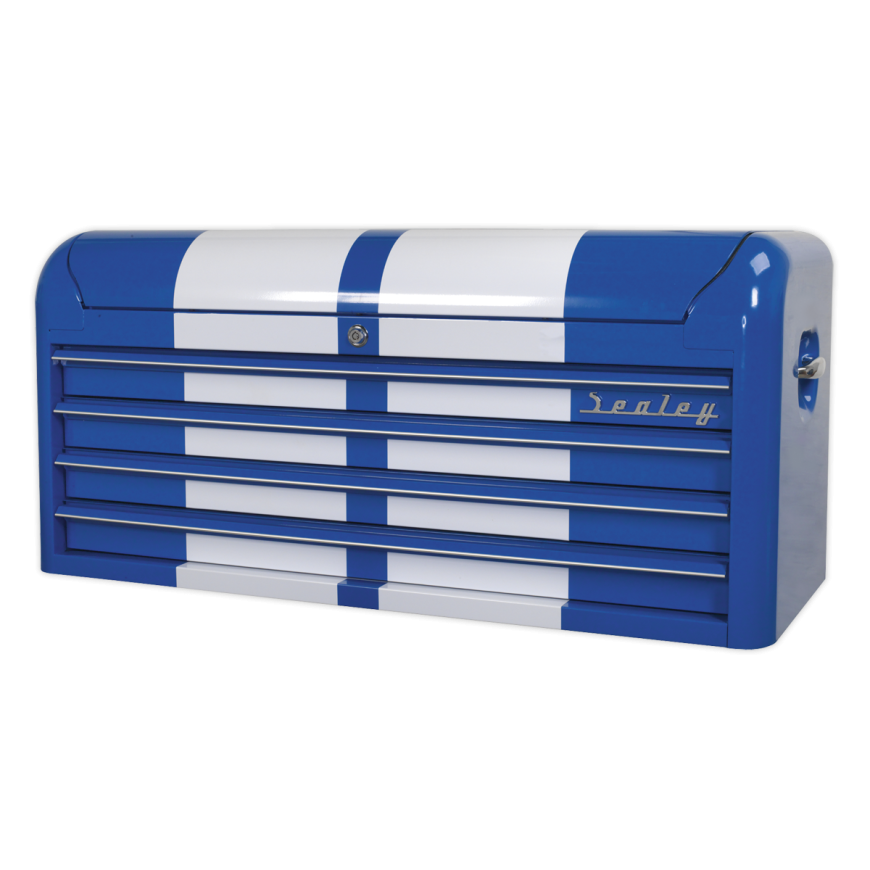 6 Drawer Wide Retro Style Rollcab - Blue with White Stripes