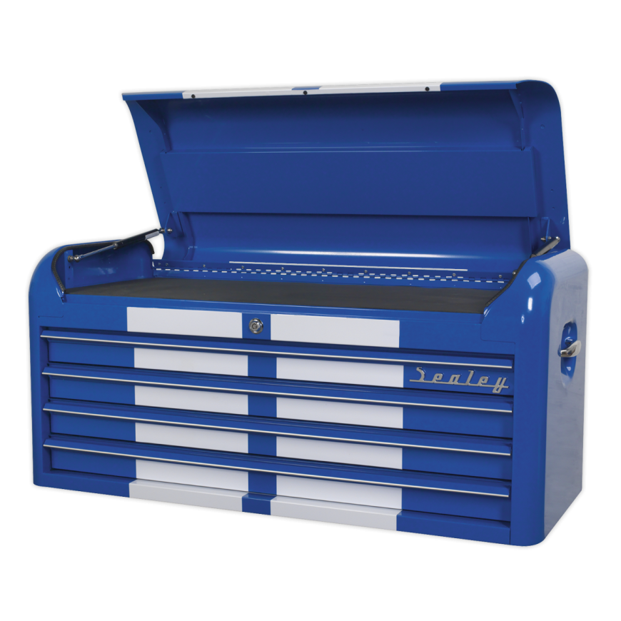 6 Drawer Wide Retro Style Rollcab - Blue with White Stripes