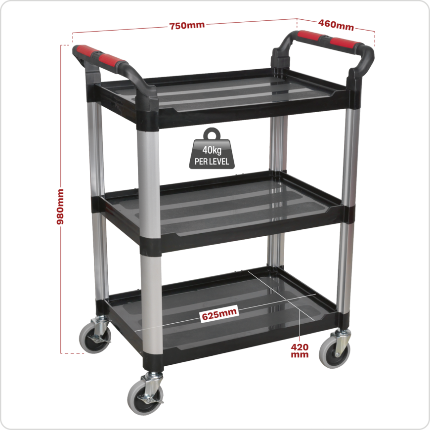 3-Level Composite Workshop Trolley - 3 Wall