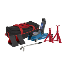 2 Tonne Low Entry Short Chassis Trolley Jack & Accessories Bag Combo - Blue