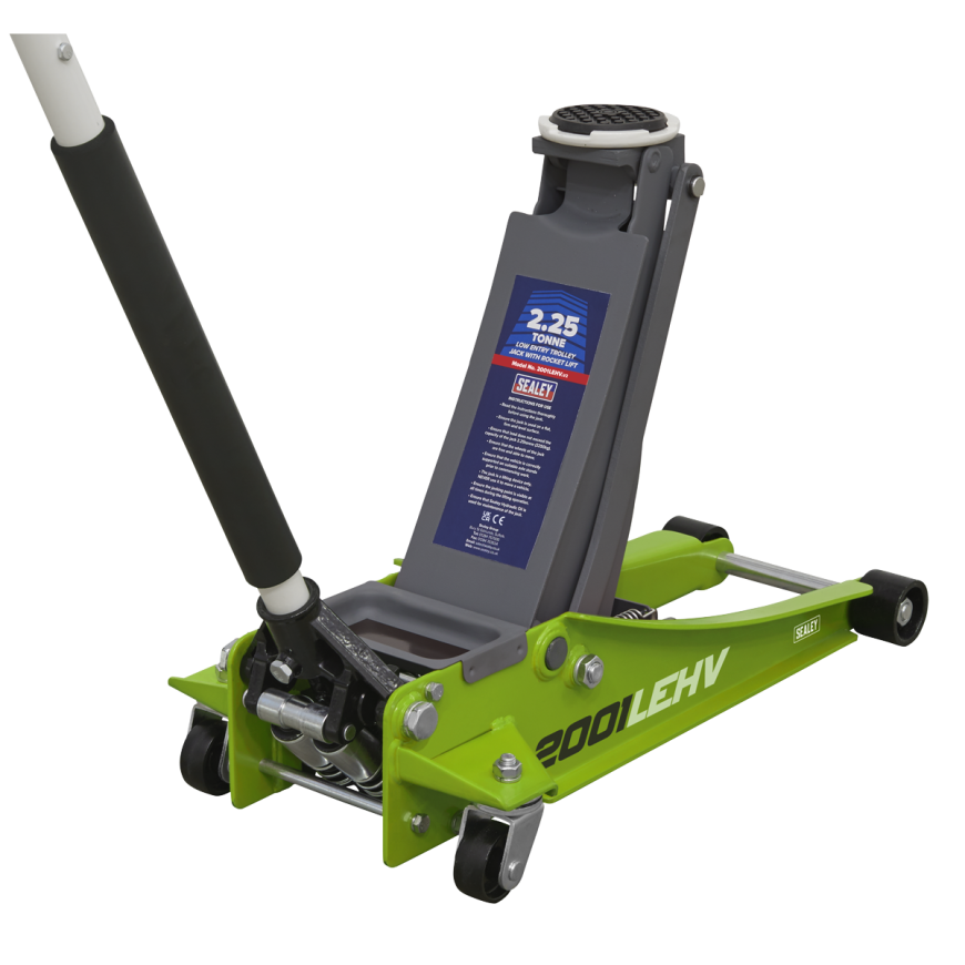 2.25 Tonne Low Profile Trolley Jack with Rocket Lift - Hi-Vis Green