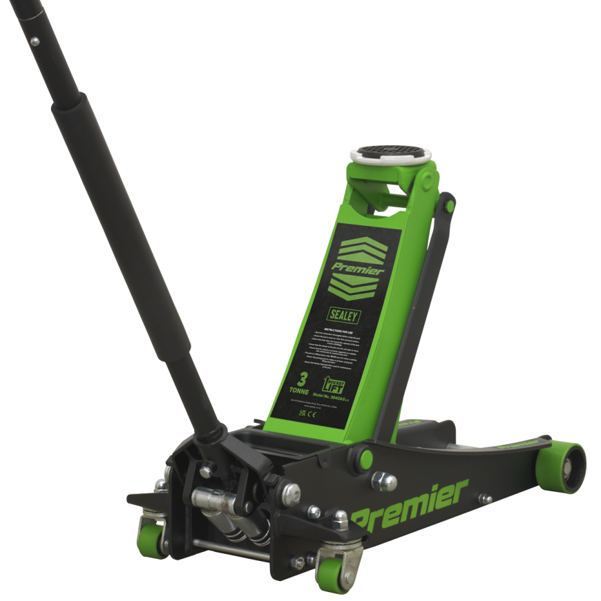 3 Tonne Low Profile Trolley Jack with Rocket Lift - Green