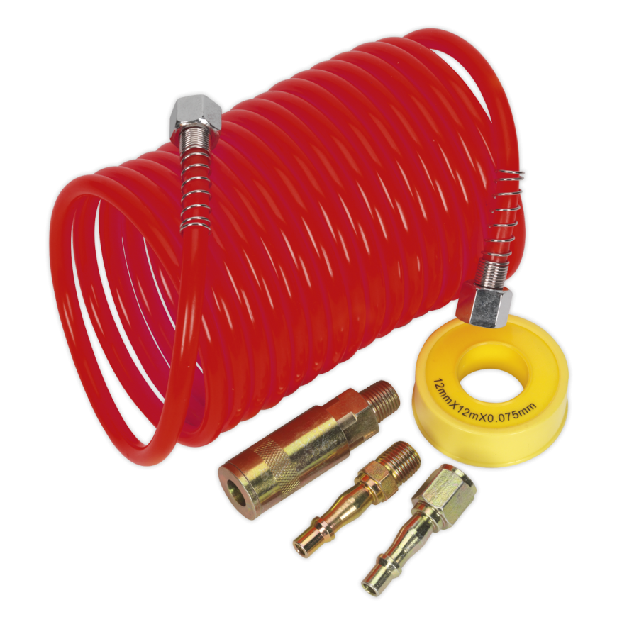 5m x Ø5mm PE Coiled Air Hose Kit with Coupling Kit