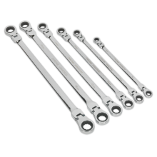 6pc Extra-Long Flexi-Head Double End Ratchet Ring Spanner Set