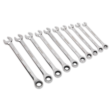 10pc Extra-Long Combination Ratchet Spanner Set