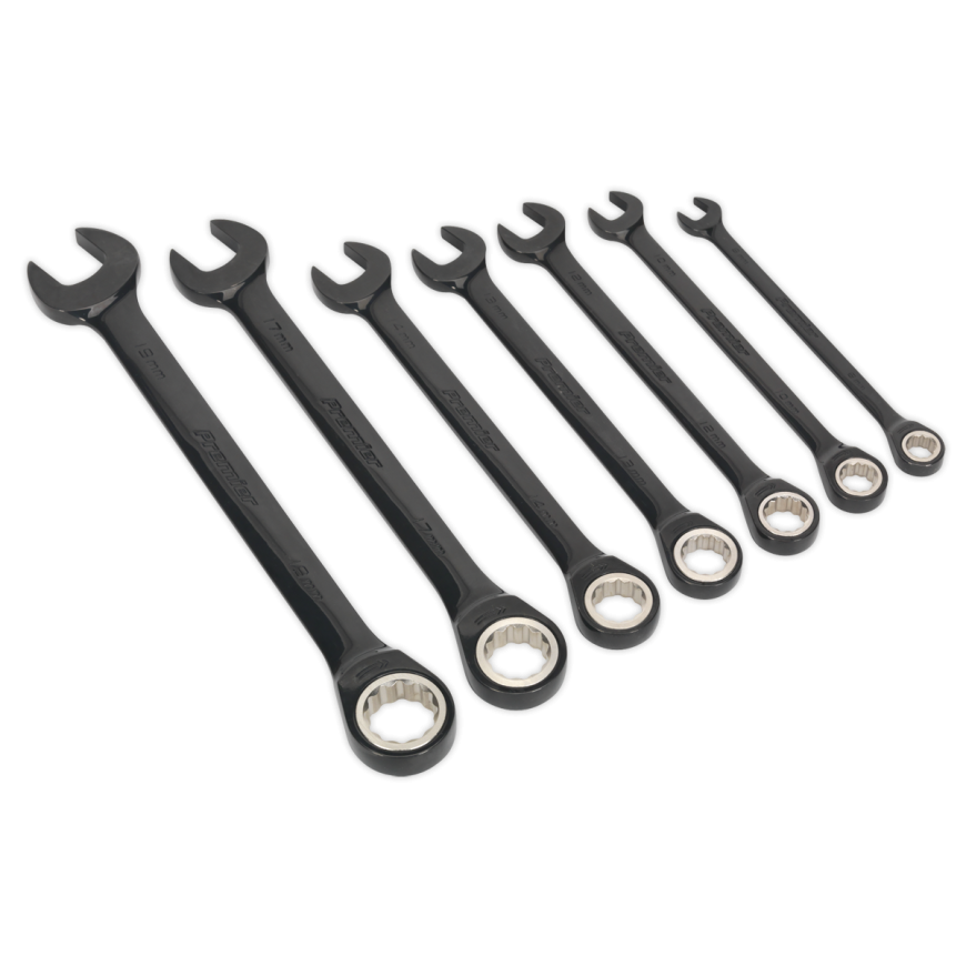 7pc Combination Ratchet Spanner Set - Black Series