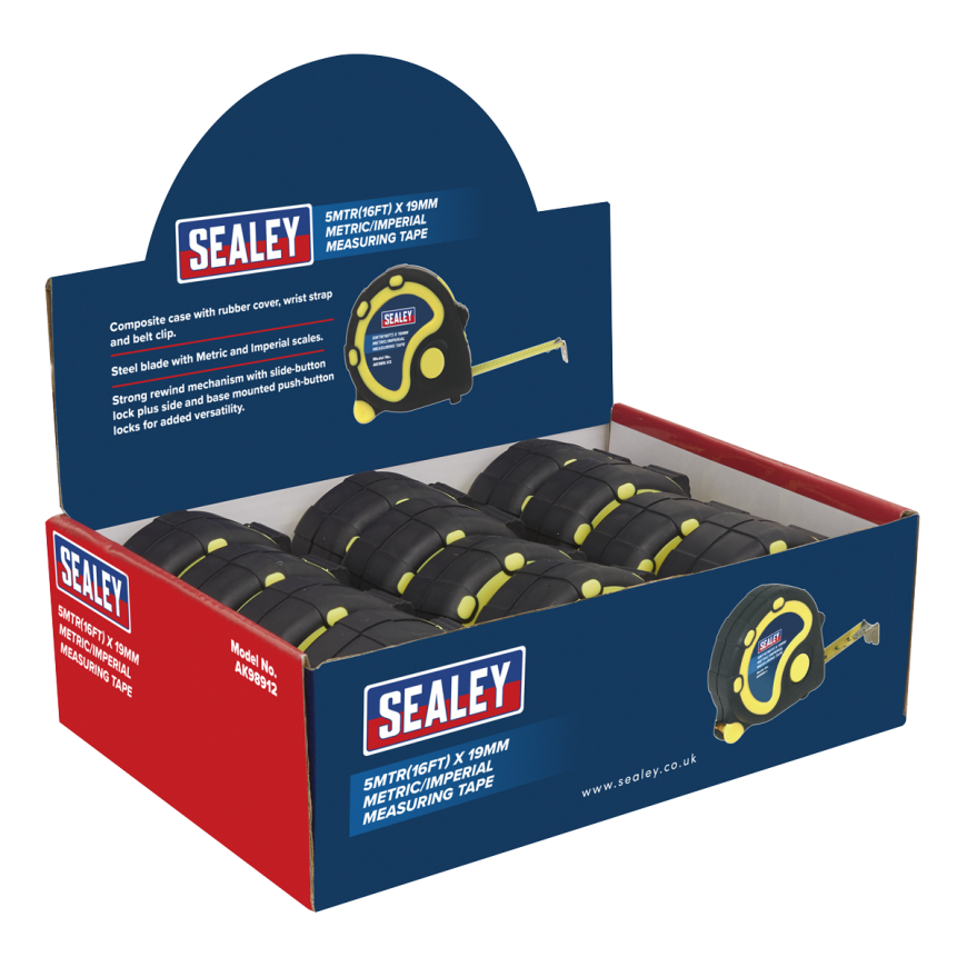 5m(16ft) x 19mm Tape Measure - Metric/Imperial - Display Box of 12