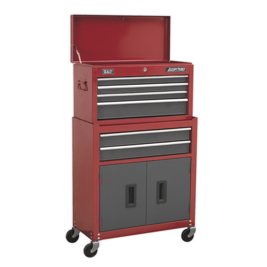 6 Drawer Topchest & Rollcab Combination with Ball-Bearing Slides - Red/Grey