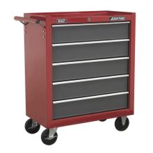 5 Drawer Rollcab with Ball-Bearing Slides - Red/Grey