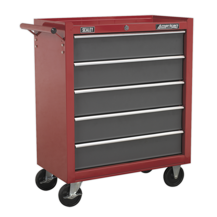 5 Drawer Rollcab with Ball-Bearing Slides - Red/Grey