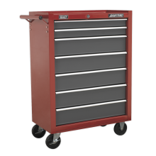 7 Drawer Rollcab with Ball-Bearing Slides - Red/Grey