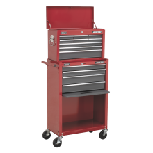 13 Drawer Topchest & Rollcab Combination with Ball-Bearing Slides - Red/Grey