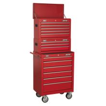 14 Drawer Topchest, Mid-Box & Rollcab Combination with Ball-Bearing Slides - Red