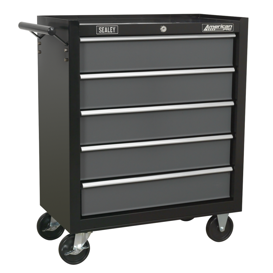 5 Drawer Rollcab with Ball-Bearing Slides - Black/Grey