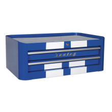 2 Drawer Retro Style Mid-Box - Blue with White Stripes