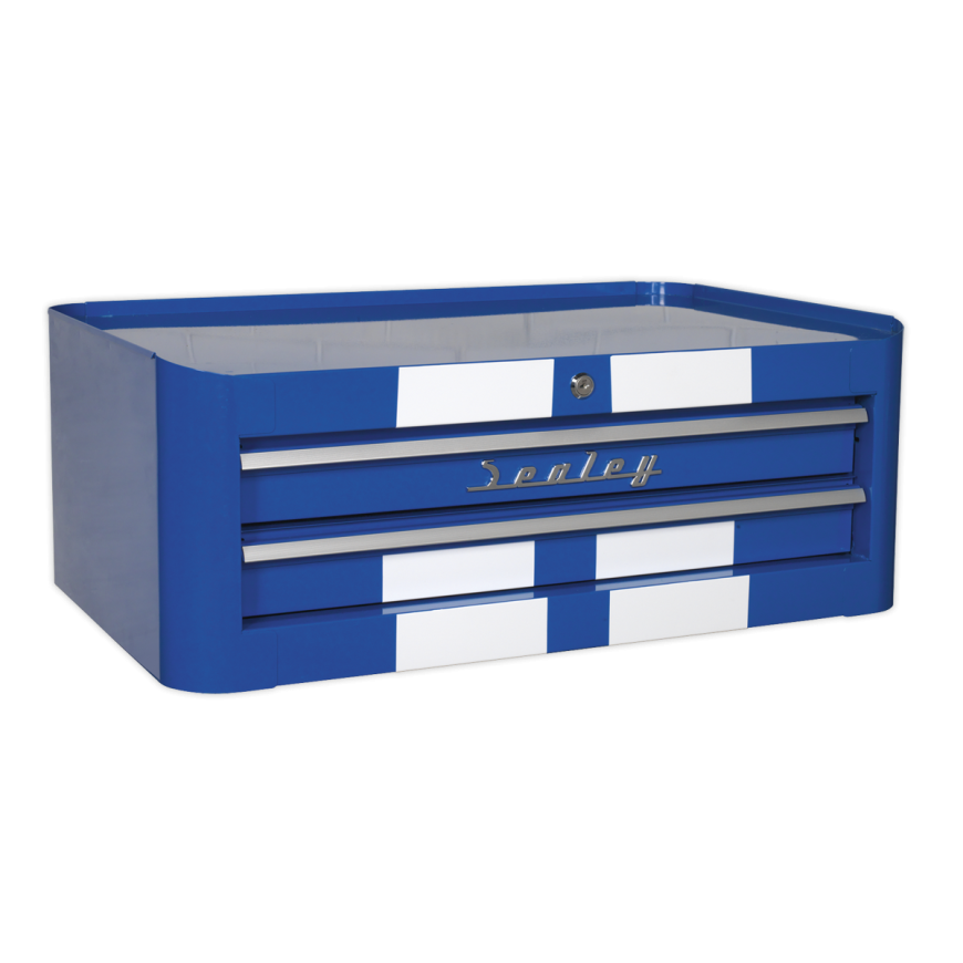 2 Drawer Retro Style Mid-Box - Blue with White Stripes