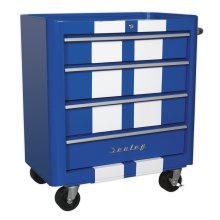 4 Drawer Retro Style Rollcab - Blue with White Stripes