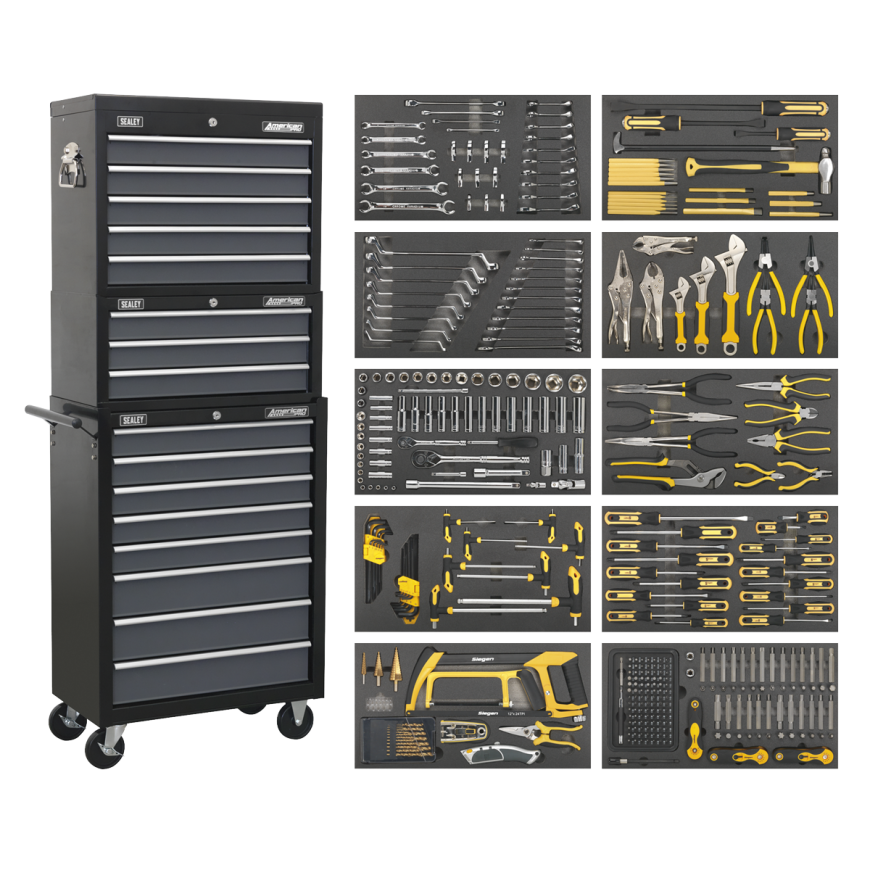 16 Drawer Tool Chest Combination with Ball-Bearing Slides & 420pc Tool Kit