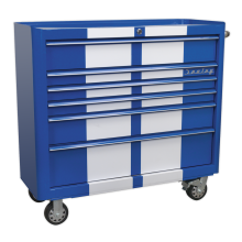 6 Drawer Wide Retro Style Rollcab - Blue with White Stripes