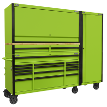 15 Drawer 1549mm Mobile Trolley with Wooden Worktop, Hutch, 2 Drawer Riser & Side Locker