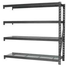 Heavy-Duty Racking Extension Pack with 4 Mesh Shelves - 640kg Capacity Per Level