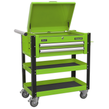 2 Drawer Heavy-Duty Mobile Tool & Parts Trolley with Lockable Top - Green