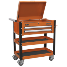 2 Drawer Heavy-Duty Mobile Tool & Parts Trolley with Lockable Top - Orange