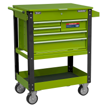 Heavy-Duty Mobile Tool & Parts Trolley with 5 Drawers and Lockable Top- Hi-Vis Green