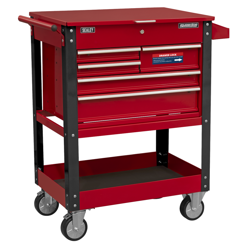 Heavy-Duty Mobile Tool & Parts Trolley with 5 Drawers & Lockable Top