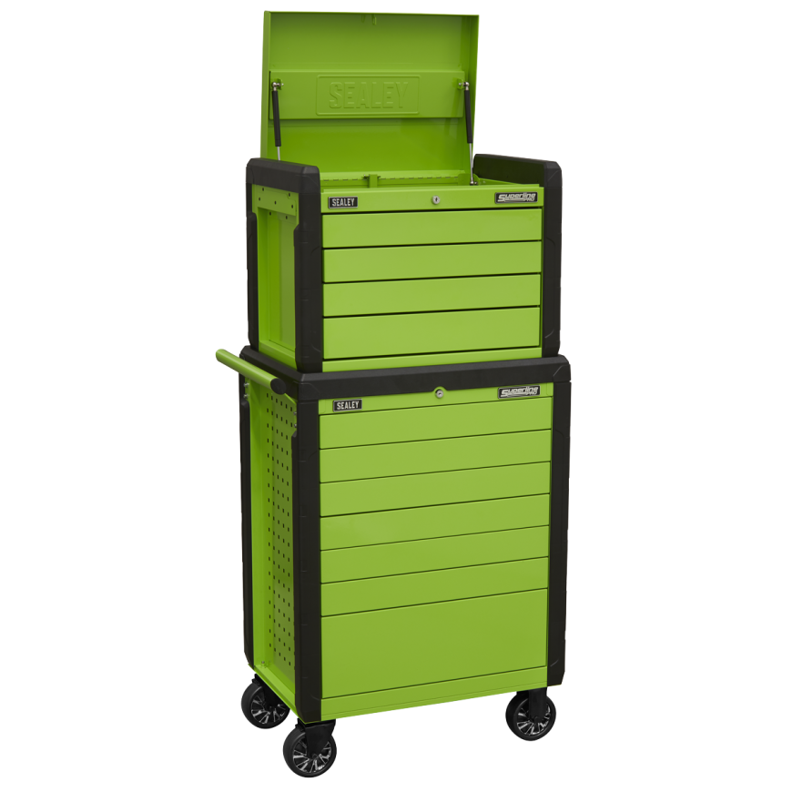 11 Drawer Push-To-Open Topchest & Rollcab Combination - Green