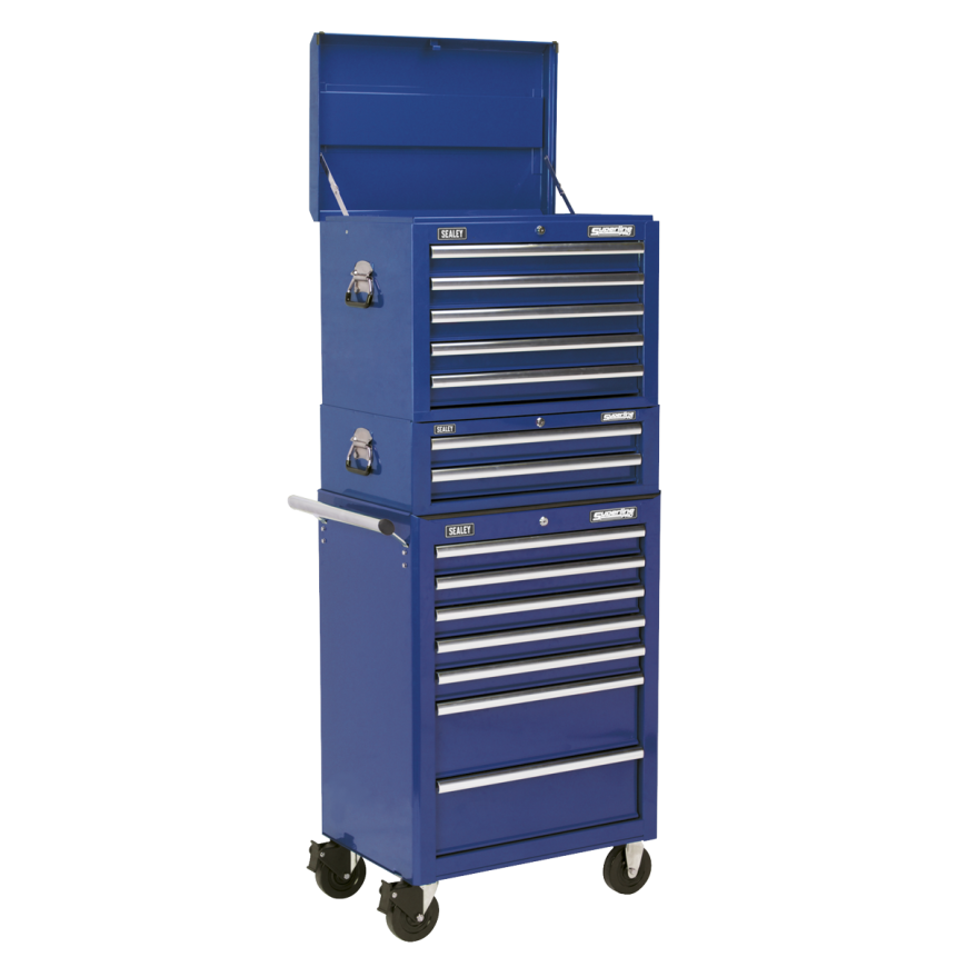 Topchest, Mid-Box & Rollcab Combination 14 Drawer with Ball-Bearing Slides - Blue