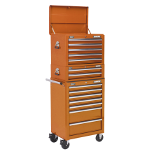 14 Drawer Topchest, Mid-Box & Rollcab Combination with Ball-Bearing Slides - Orange