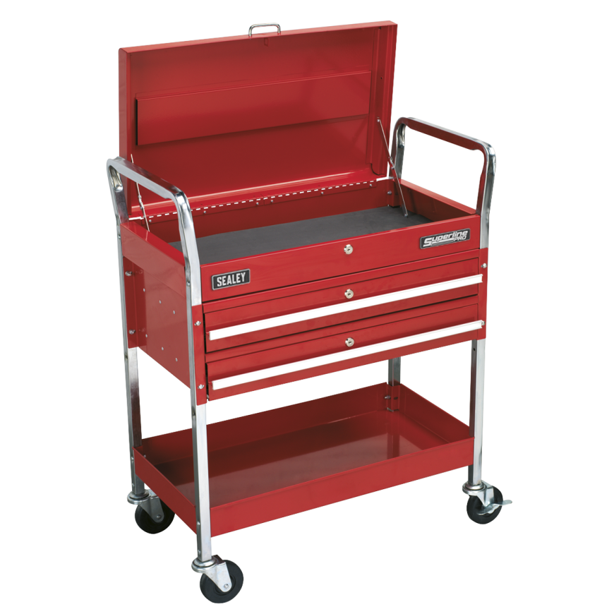 2-Level Heavy-Duty Trolley with Lockable Top & 2 Drawers