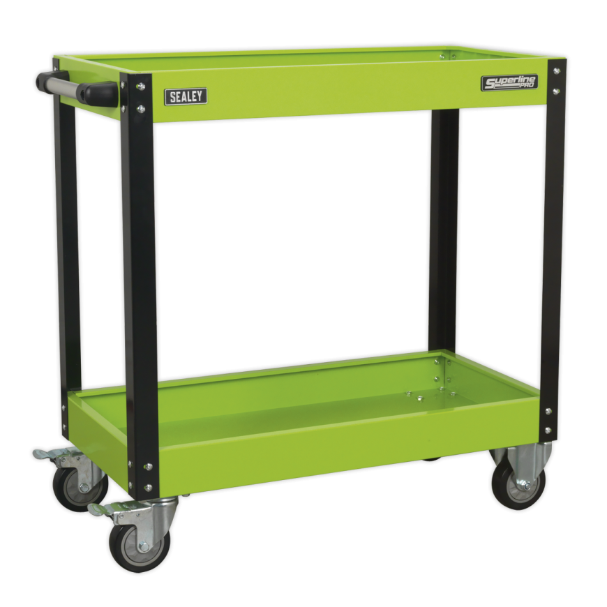 2-Level Heavy-Duty Workshop Trolley - Hi-Vis Green